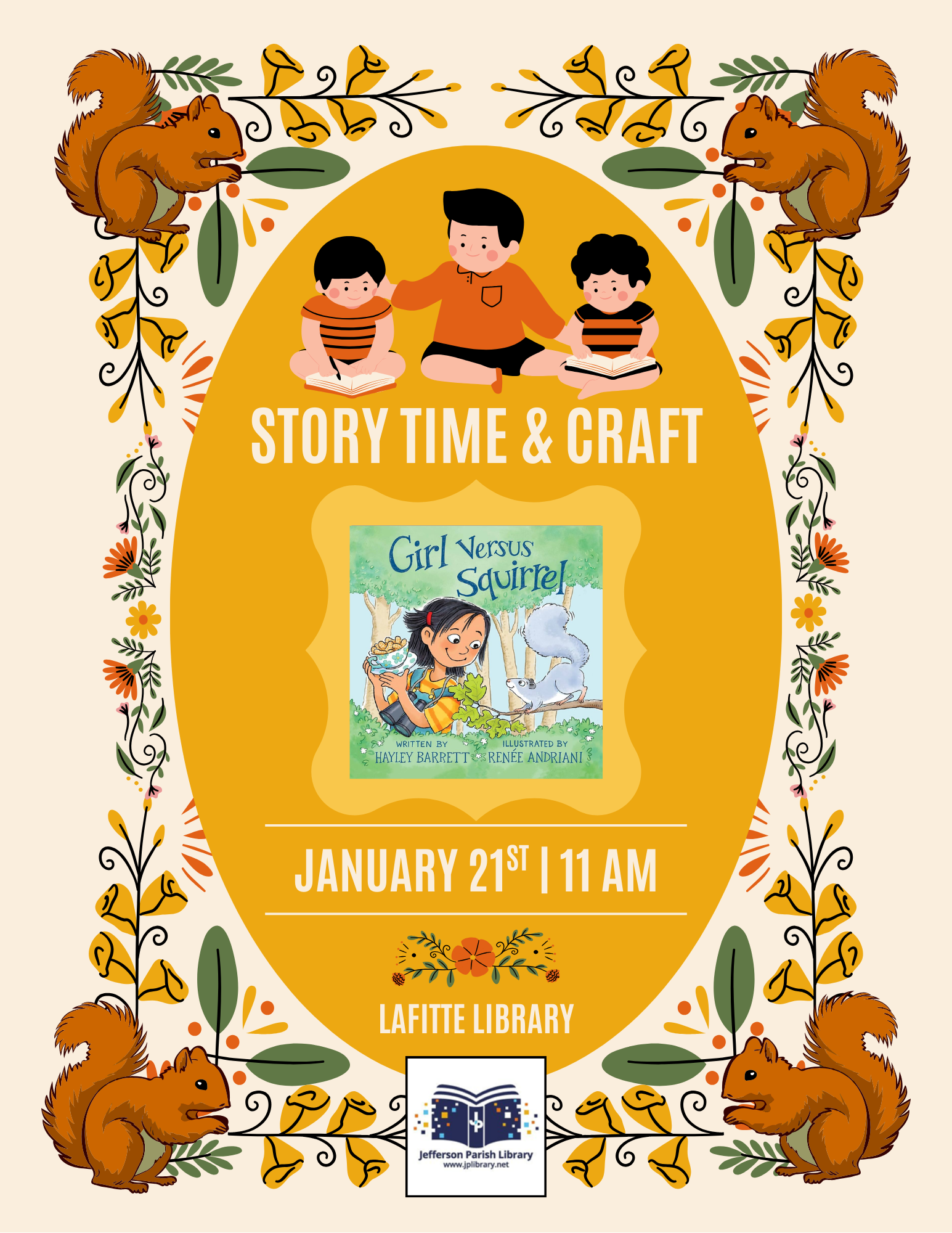 Flyer promoting Story Time on January 21, 2025, starting at 11:00A