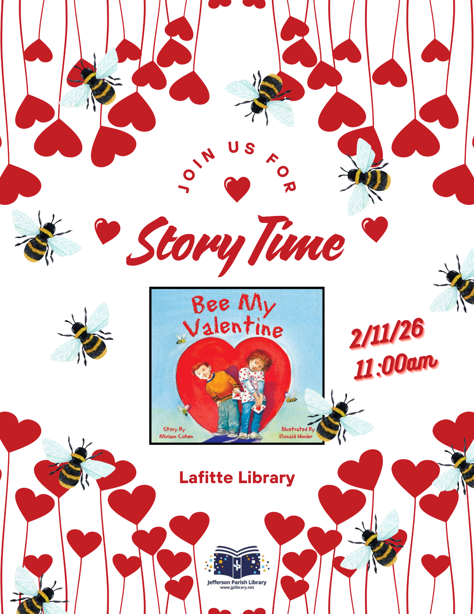 A flyer promoting Story Time, where we will be reading Bee My Val