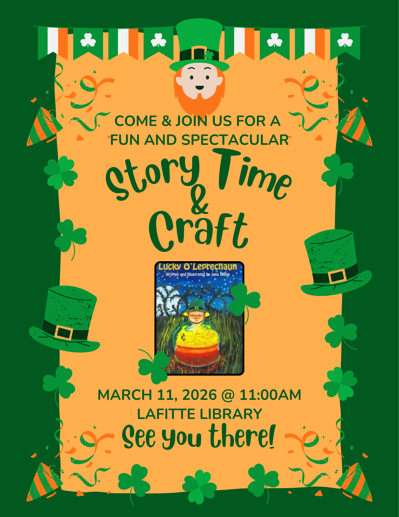 Flyer promoting Story Time & Craft on March 11, 2026 beginning at