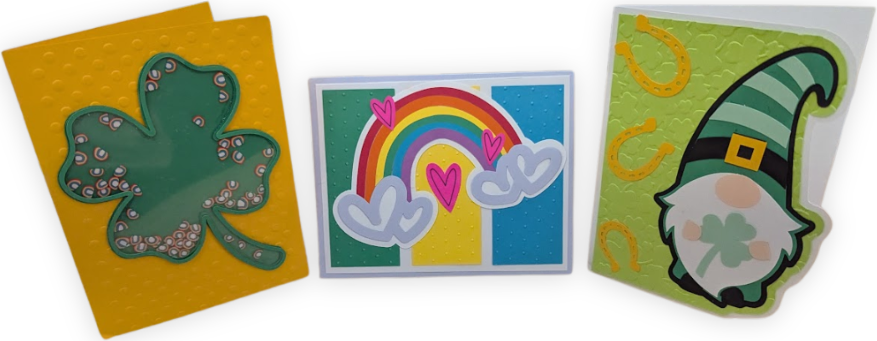 shamrock shaker card, rainbow card, leprechaun gnome card