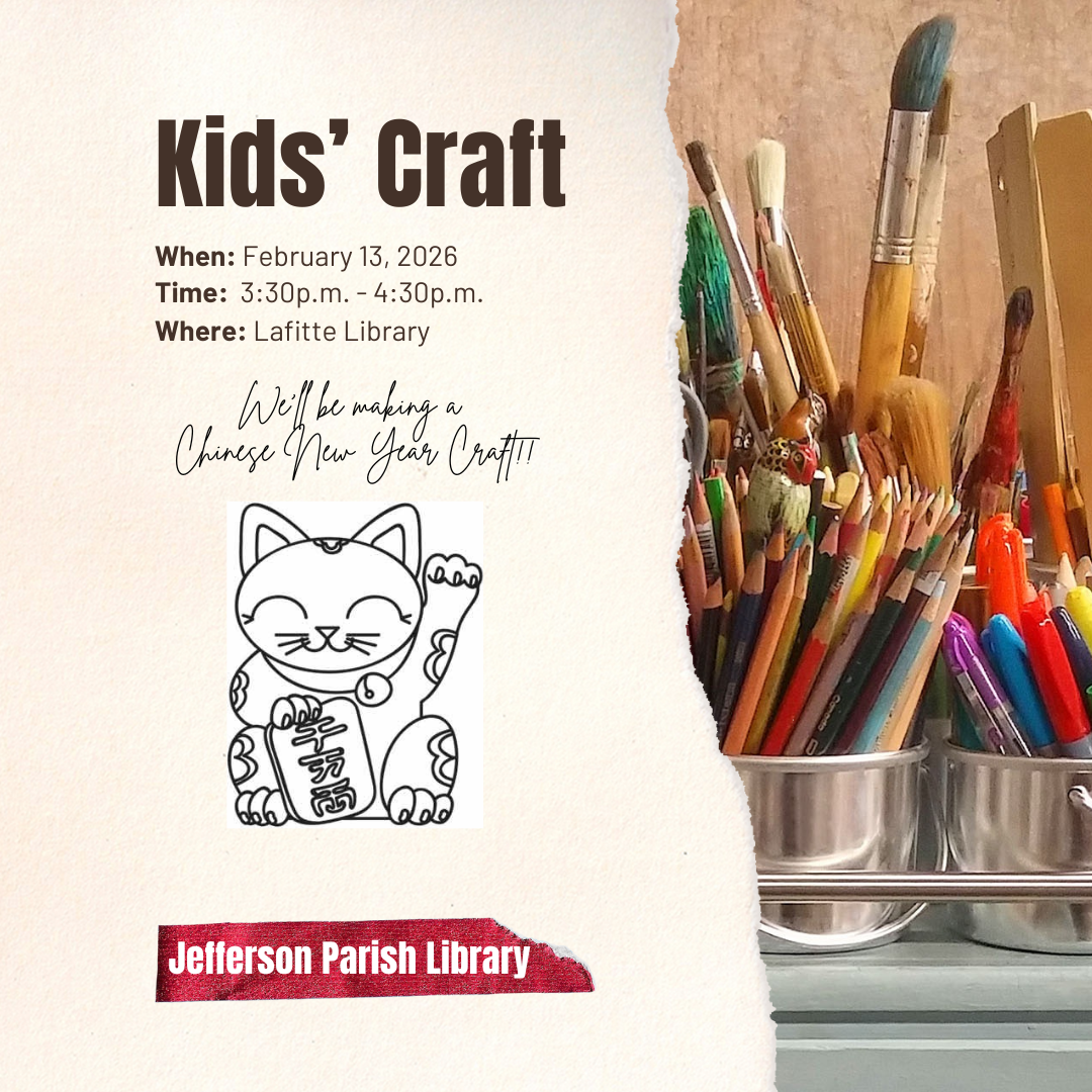 Flyer promoting Kids' Craft on February 13, 2026, where we will be makin