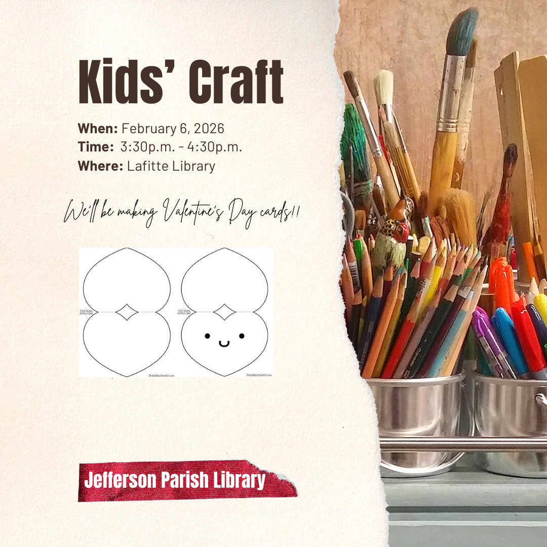 Flyer promoting Kids' Craft on February 6, 2026, where we will be making 