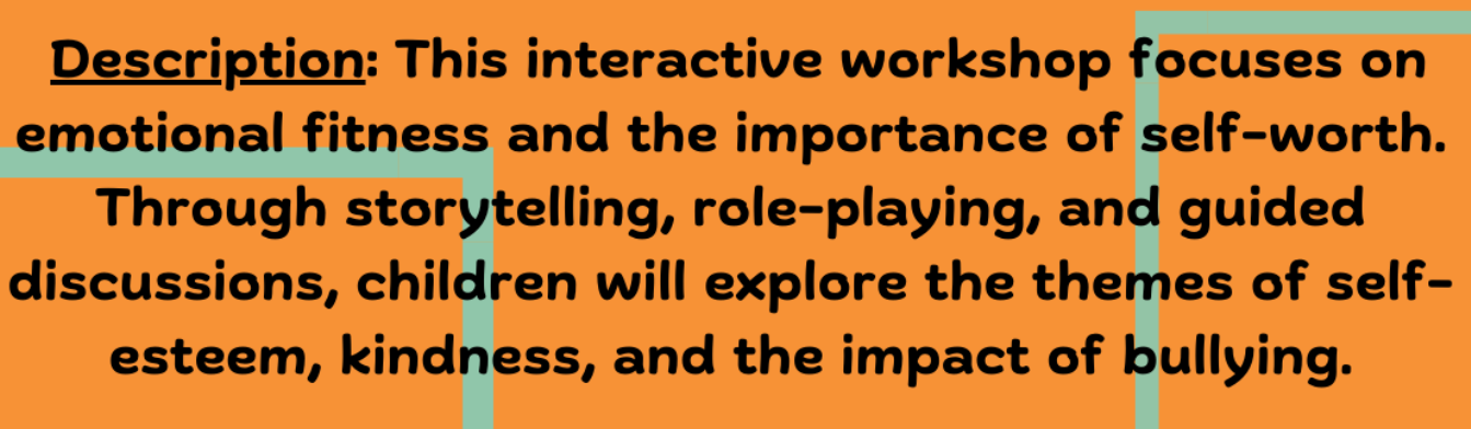 This interactive workshop focuses on emotional fitness and the importance of self-worth.