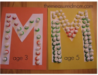 Paper Letter Ms decorated with marshmallows