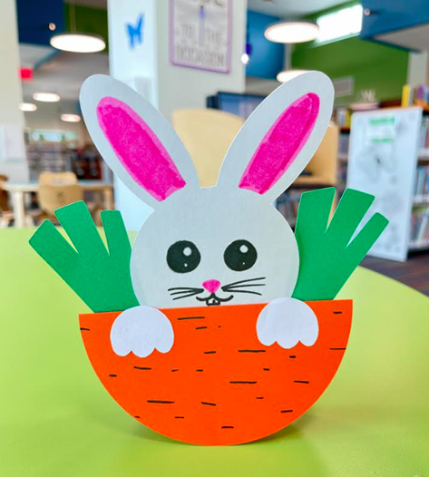 This is the grab and go craft starting on March 1st. It is a rocking bunny craft.