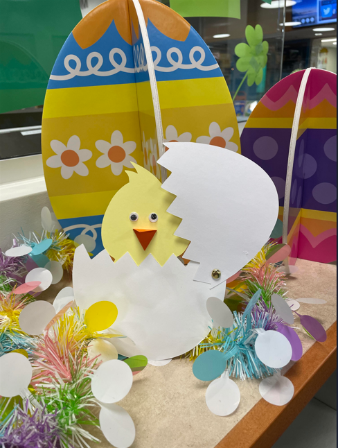 This is the grab and go craft available on April 4th. It is a hatching chick.