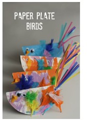 Paper plates decorated to look like blue birds
