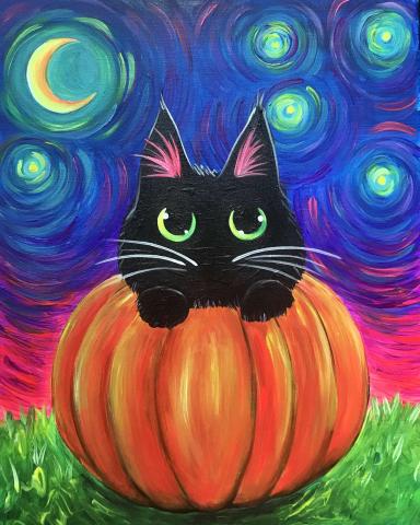 black kitten and pumpkin painting image