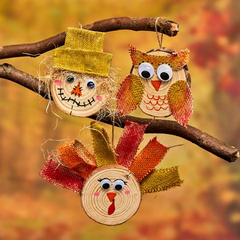 autumn log ornaments