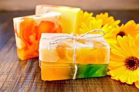 Bars of handmade soap with flowers