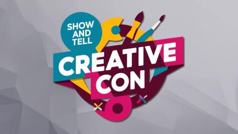 colorful logo stating "creative con show and tell" 