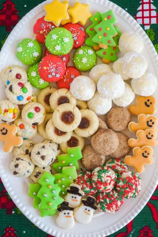 Tray of colorful Christmas style cookies