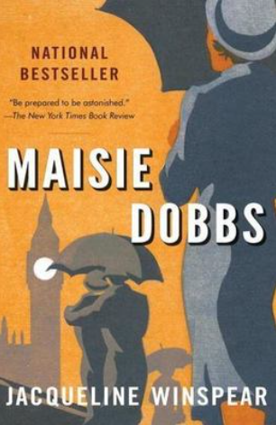 This picture is the cover of the novel Maisie Dobbs, by Jacqueline Winspear. The cover is of a woman in a trench coat, holding an umbrella, looking toward the Big Ben clock tower.