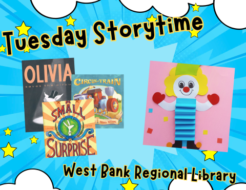 a photo about three characters going to the circus, followed by a paper clown craft