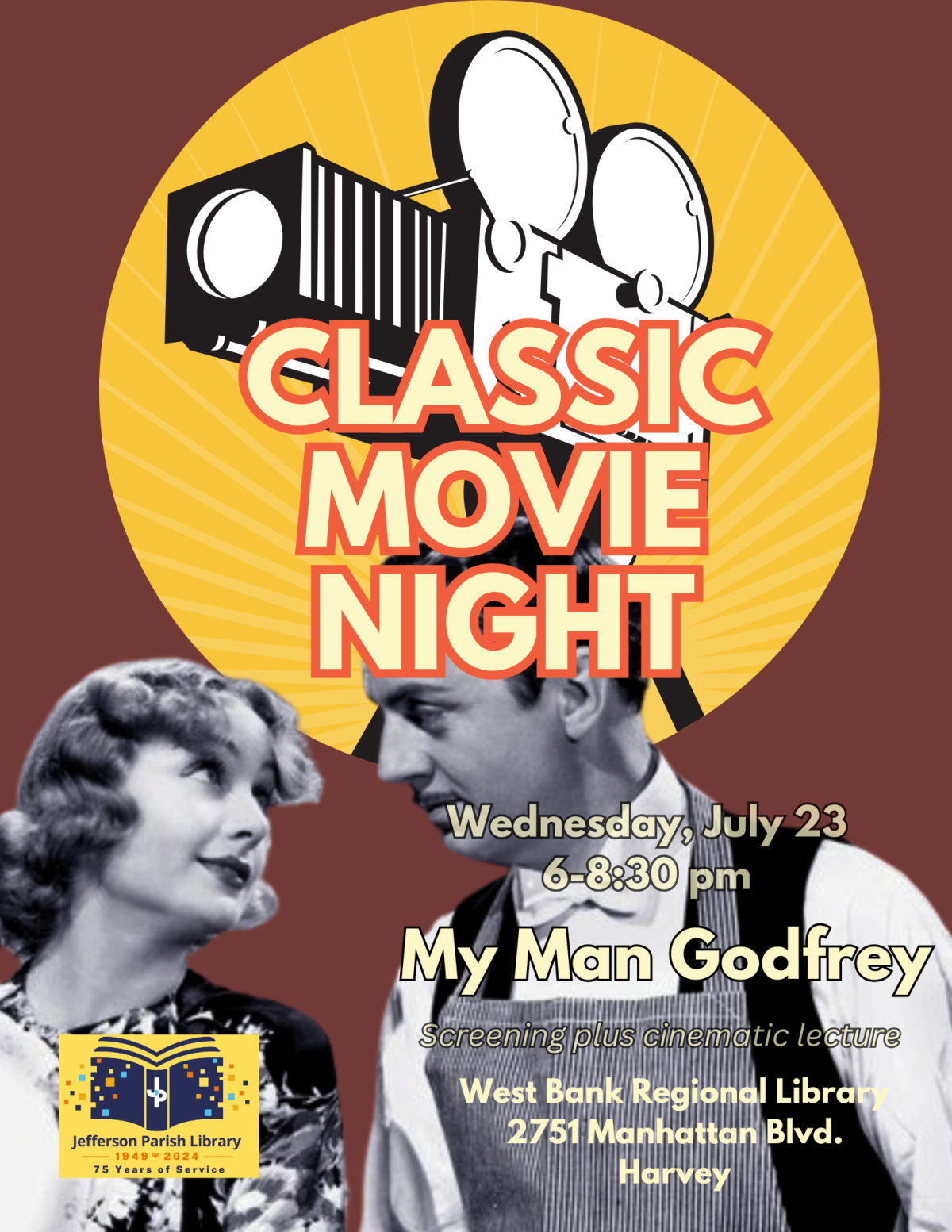 Poster advertising screening of the film My Man Godfrey