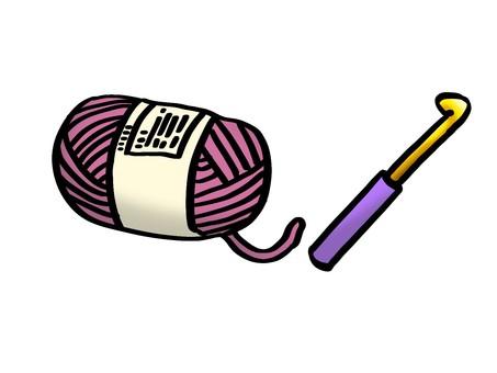 This picture is clip art of a purple skein of yarn next to a purple crochet hook.