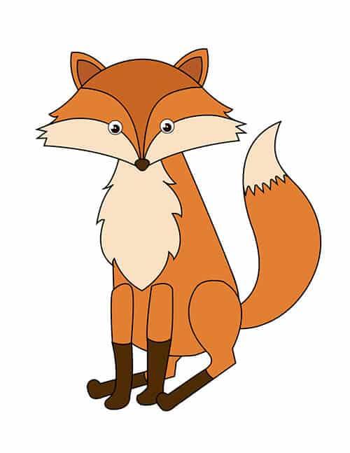 Image of a red paper fox posed sitting on all four legs. 