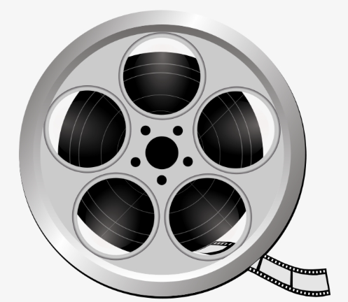 This image is black and white clip art of a spool of film