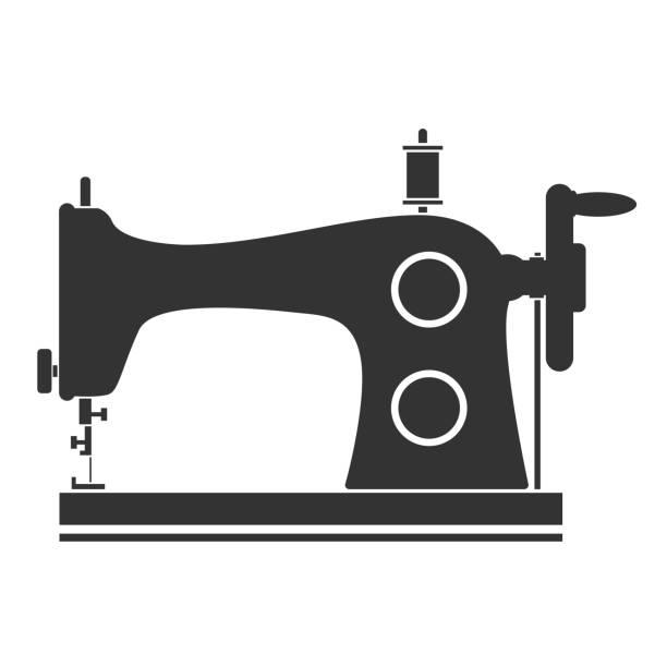 This picture is clip art of a black sewing machine on a white background